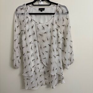 Tamara H. Cream and Brown Animal Print Blouse